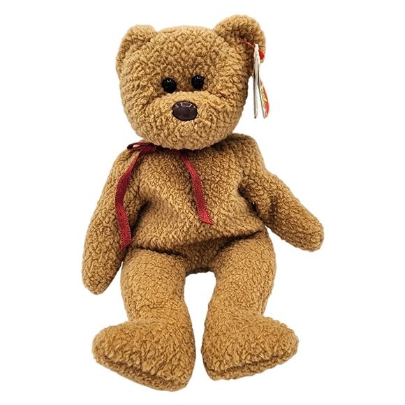1993/1996 Original TY Beanie Baby Curly Brown Bear, The Beanie Babies Collection - Picture 1 of 11